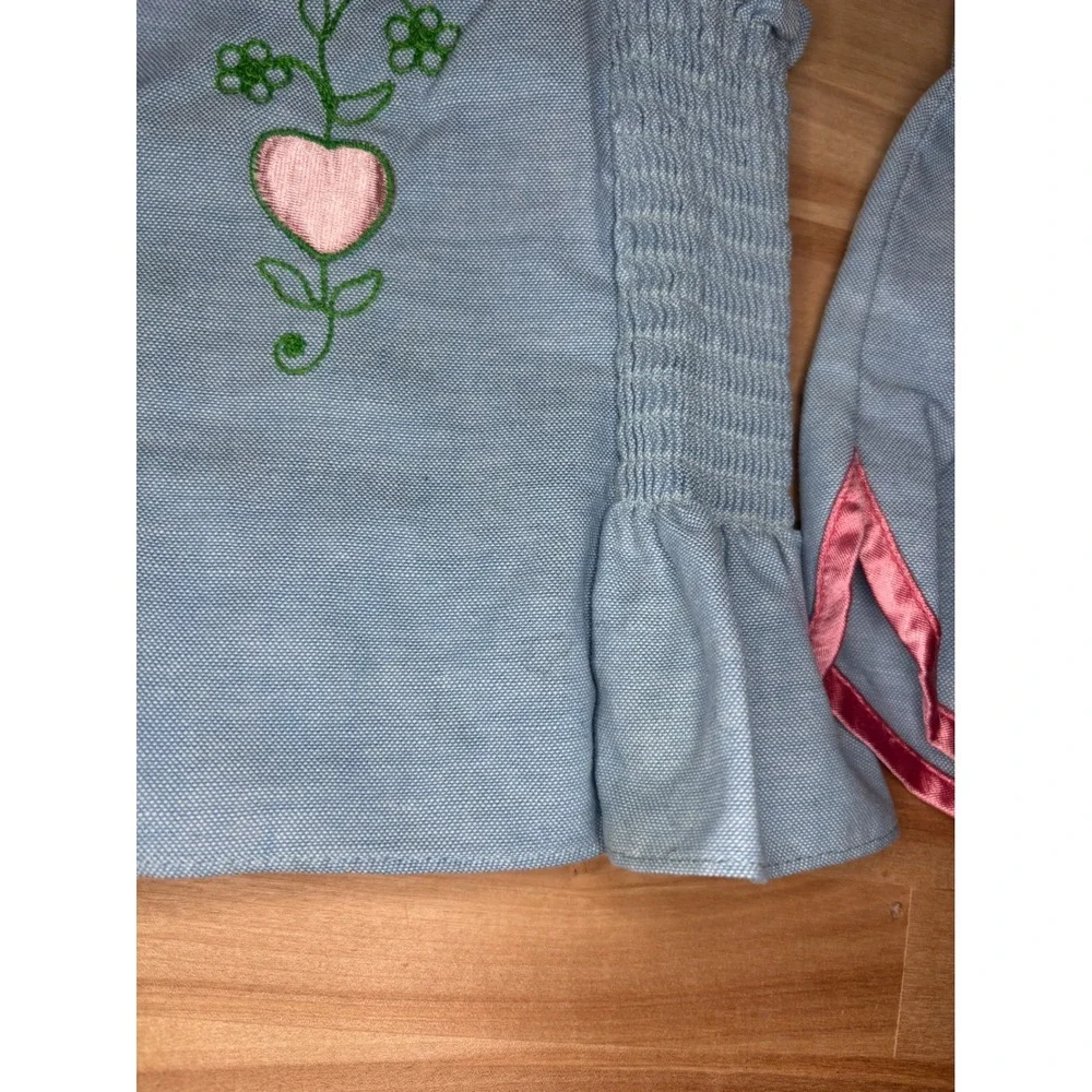 Vintage King Kole Girls Blue Pink Heart Smocked Top Shorts Set Size 5 Miami Made